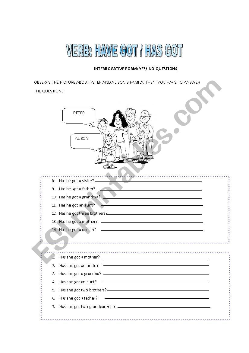 VERB HAVE GOT  worksheet