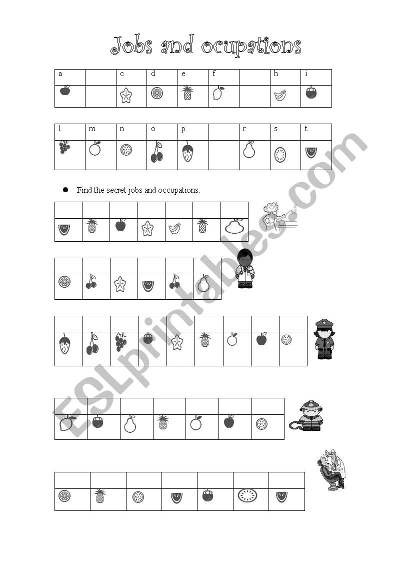 jobs and occupations  worksheet