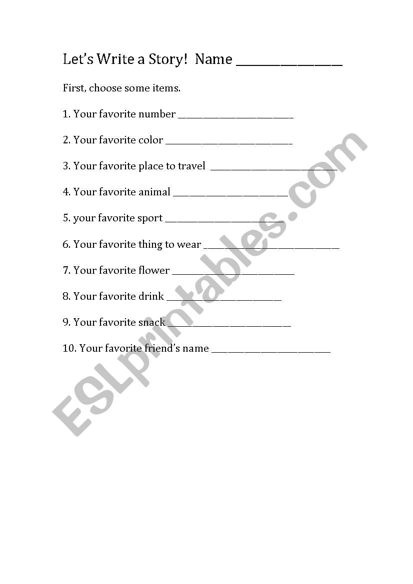 Lets Write a Story worksheet