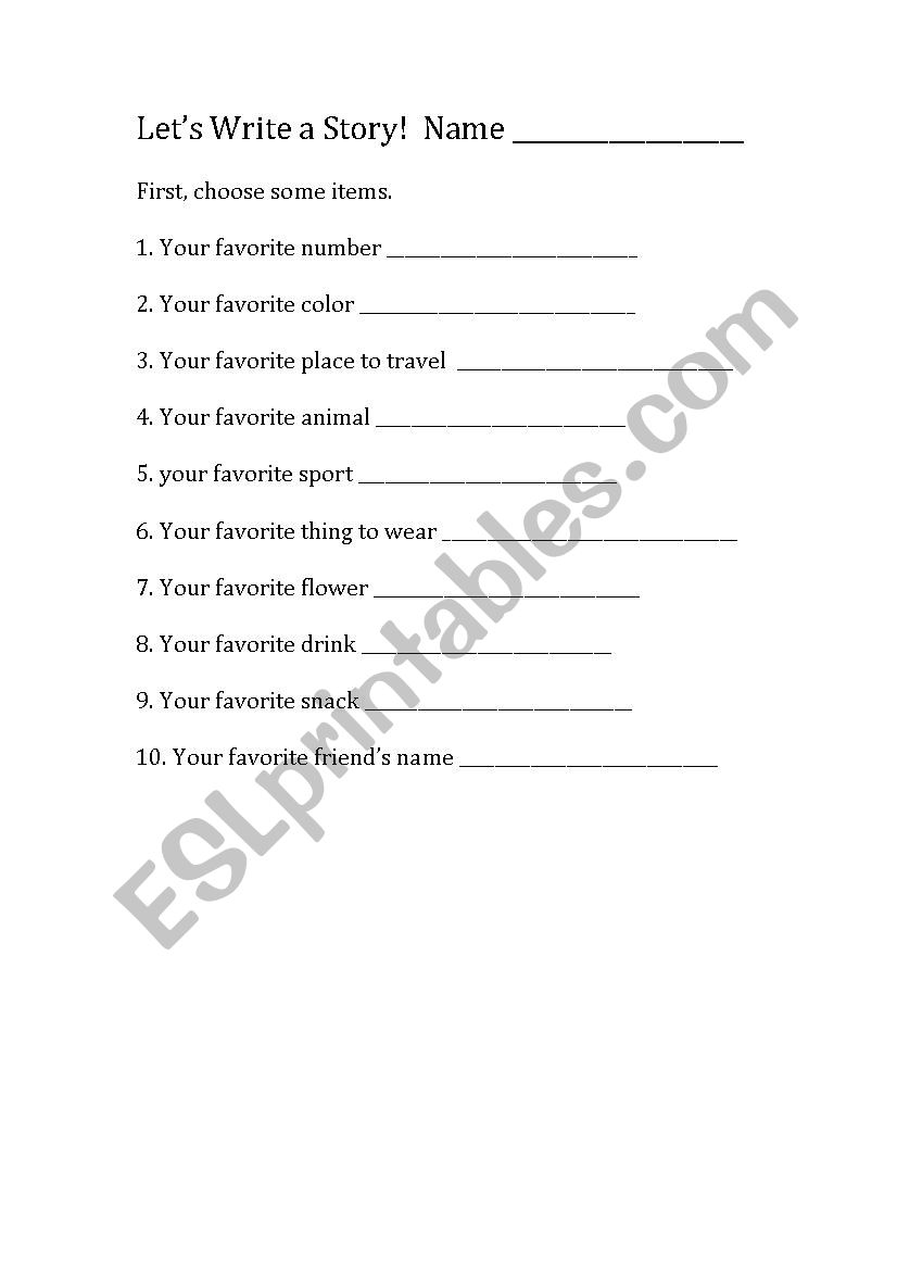 Lets Write a Story worksheet