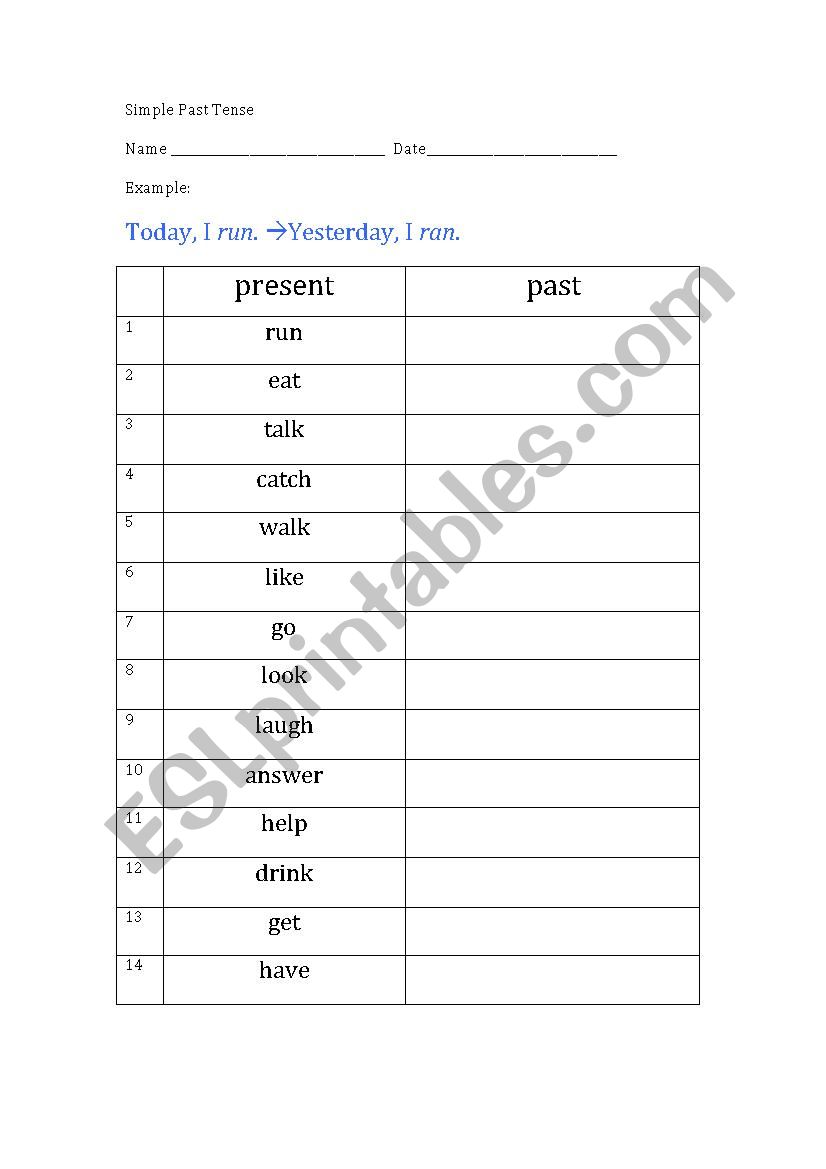 Simple Past Tense worksheet