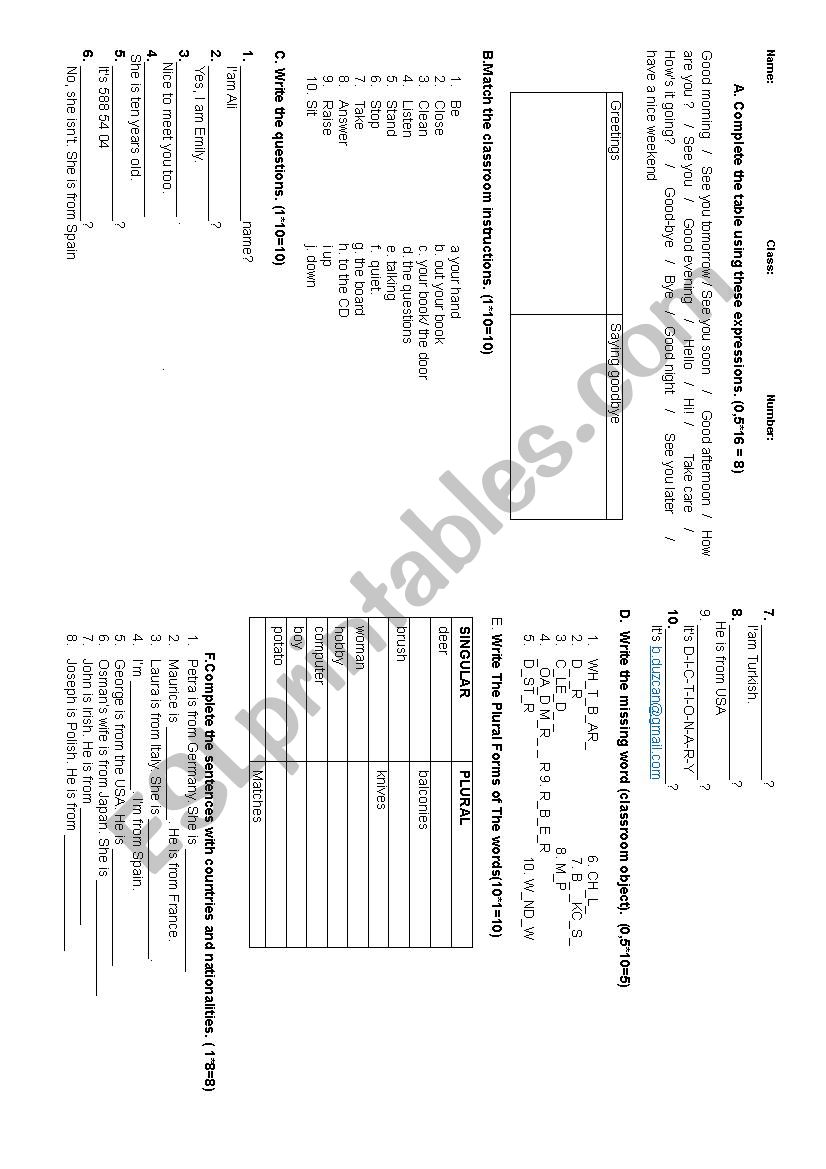 Quiz worksheet