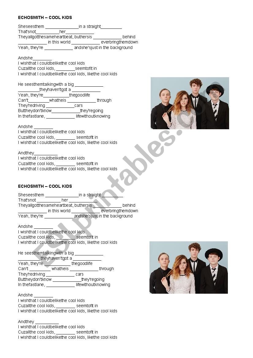 Echosmith - Cool kids worksheet