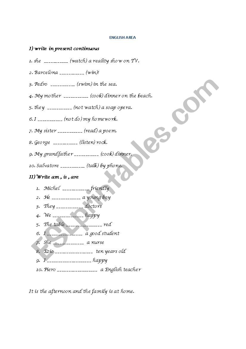 present continous  worksheet