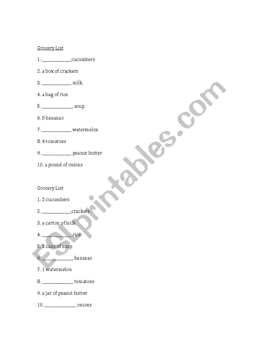 How much/ how many grocery list