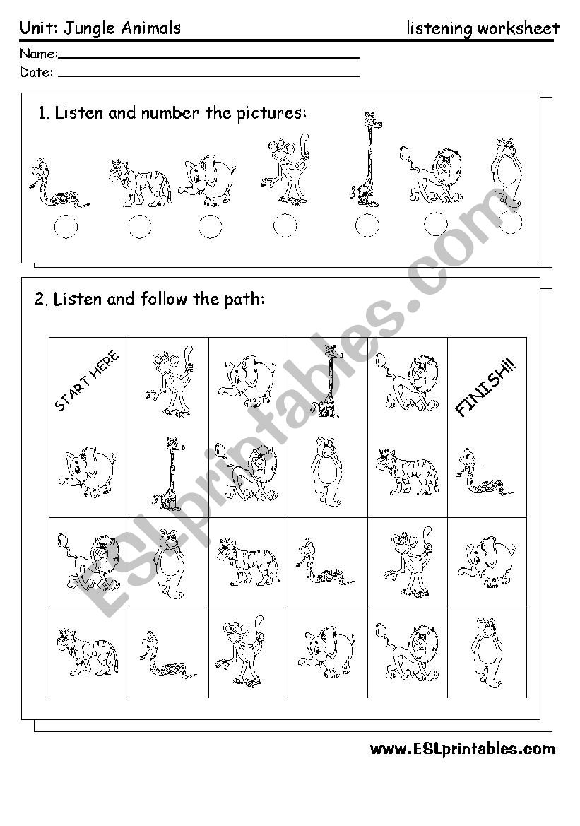 Jungle animals: listening worksheet