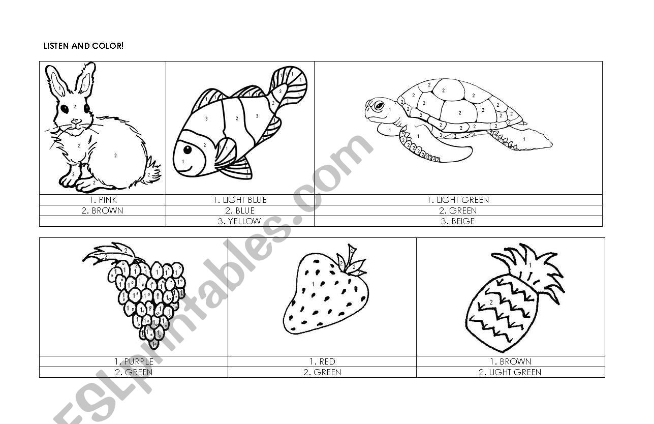 Listen and color_animals worksheet