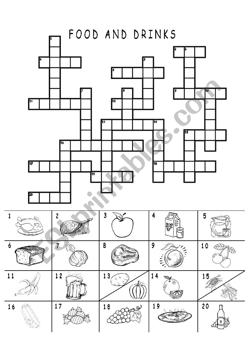 FOOD AND DRINKS CROSSWORD worksheet