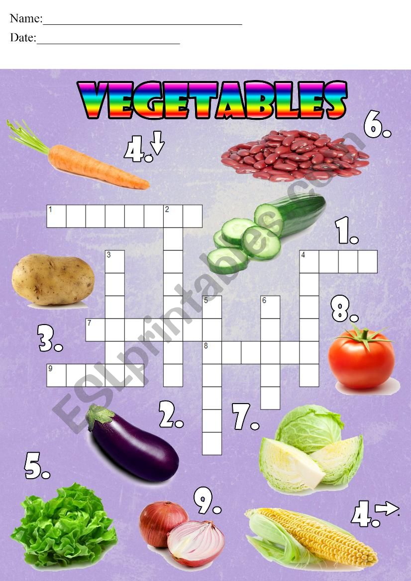 Vegetables Crossword Puzzle worksheet