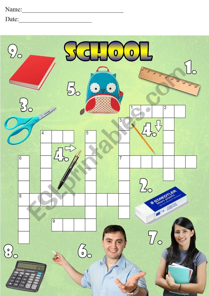 School Crossword Puzzle worksheet