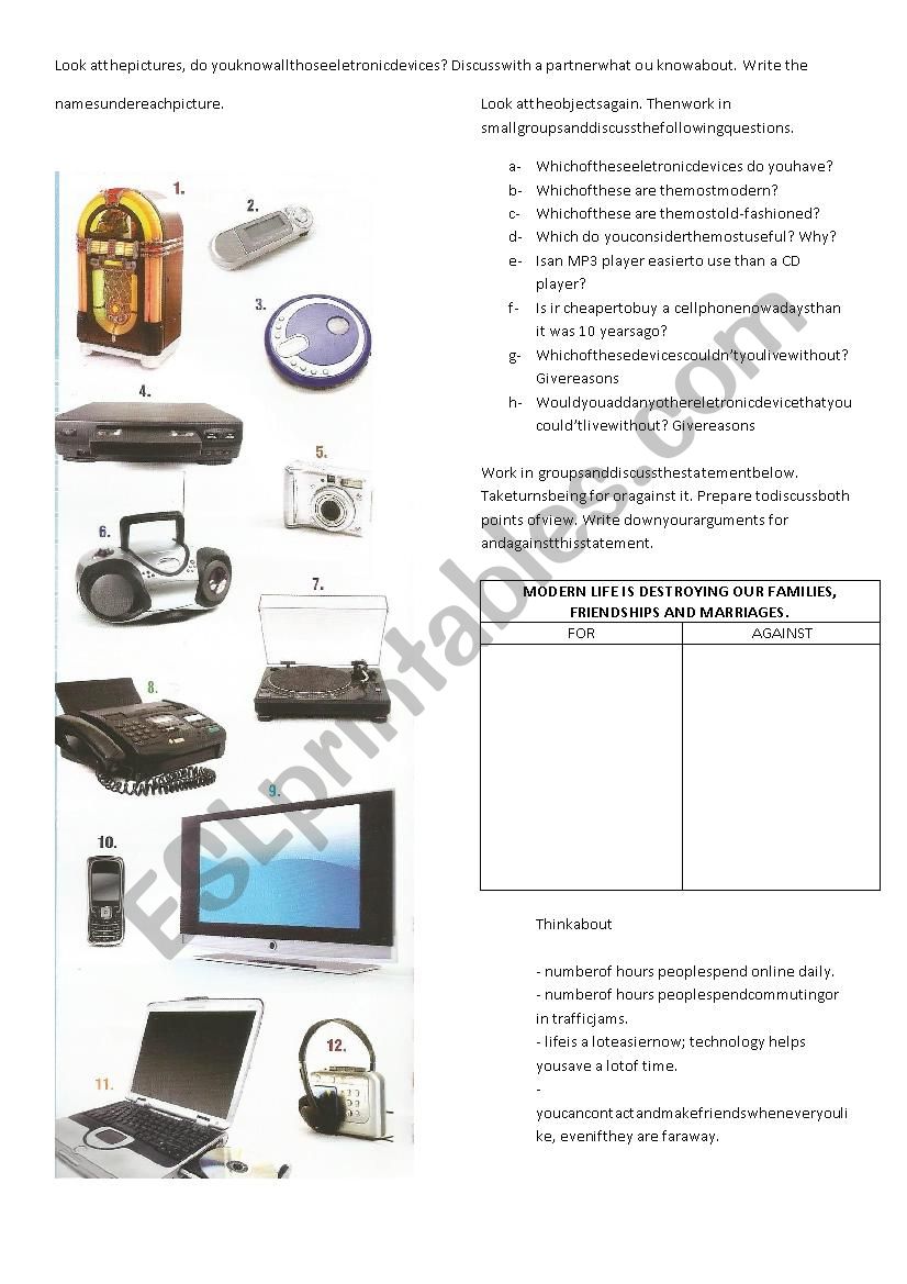 Electronic devices worksheet