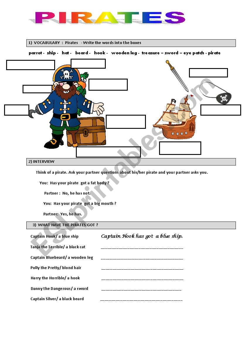 Pirates  worksheet