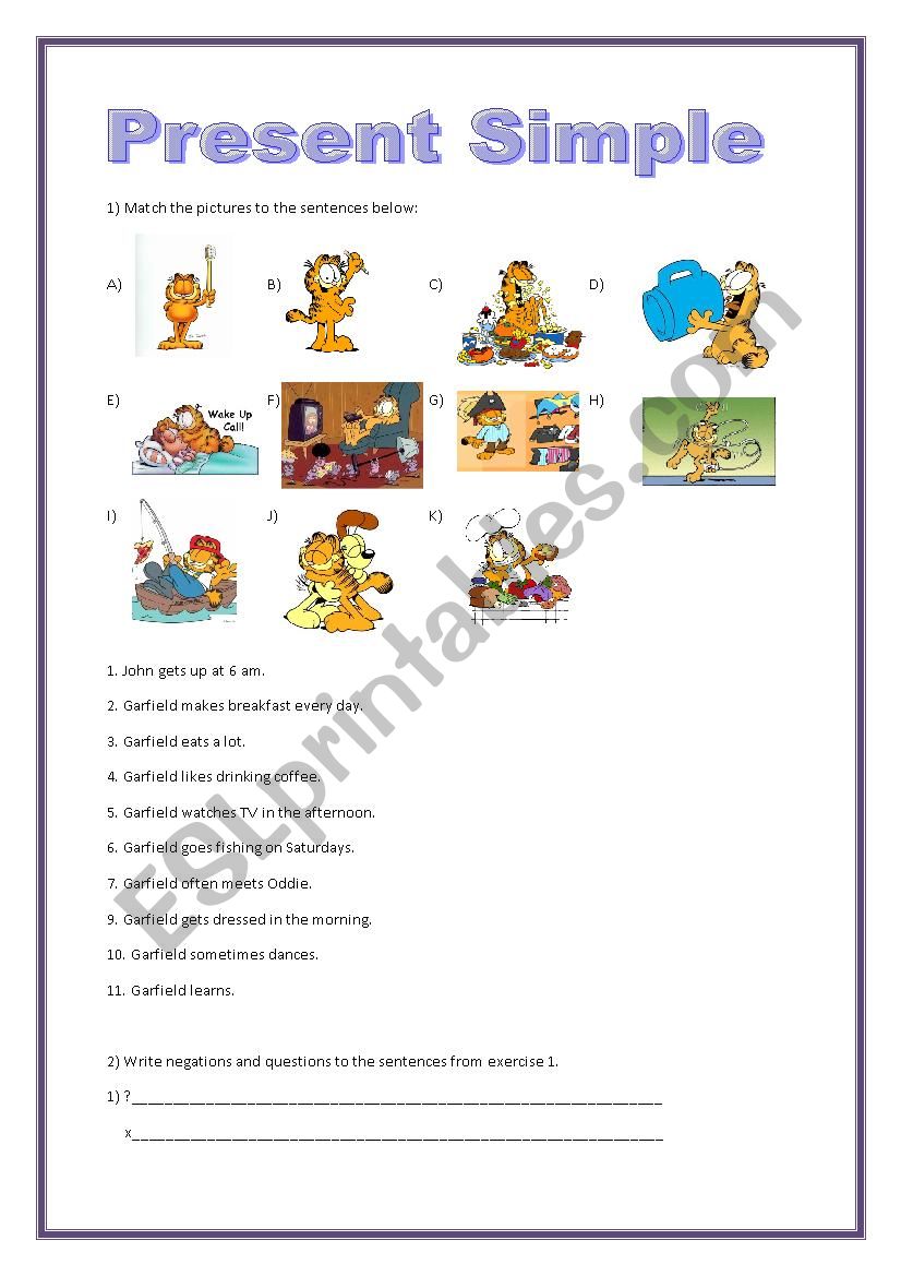 GARFIELD PRESENT SIMPLE worksheet