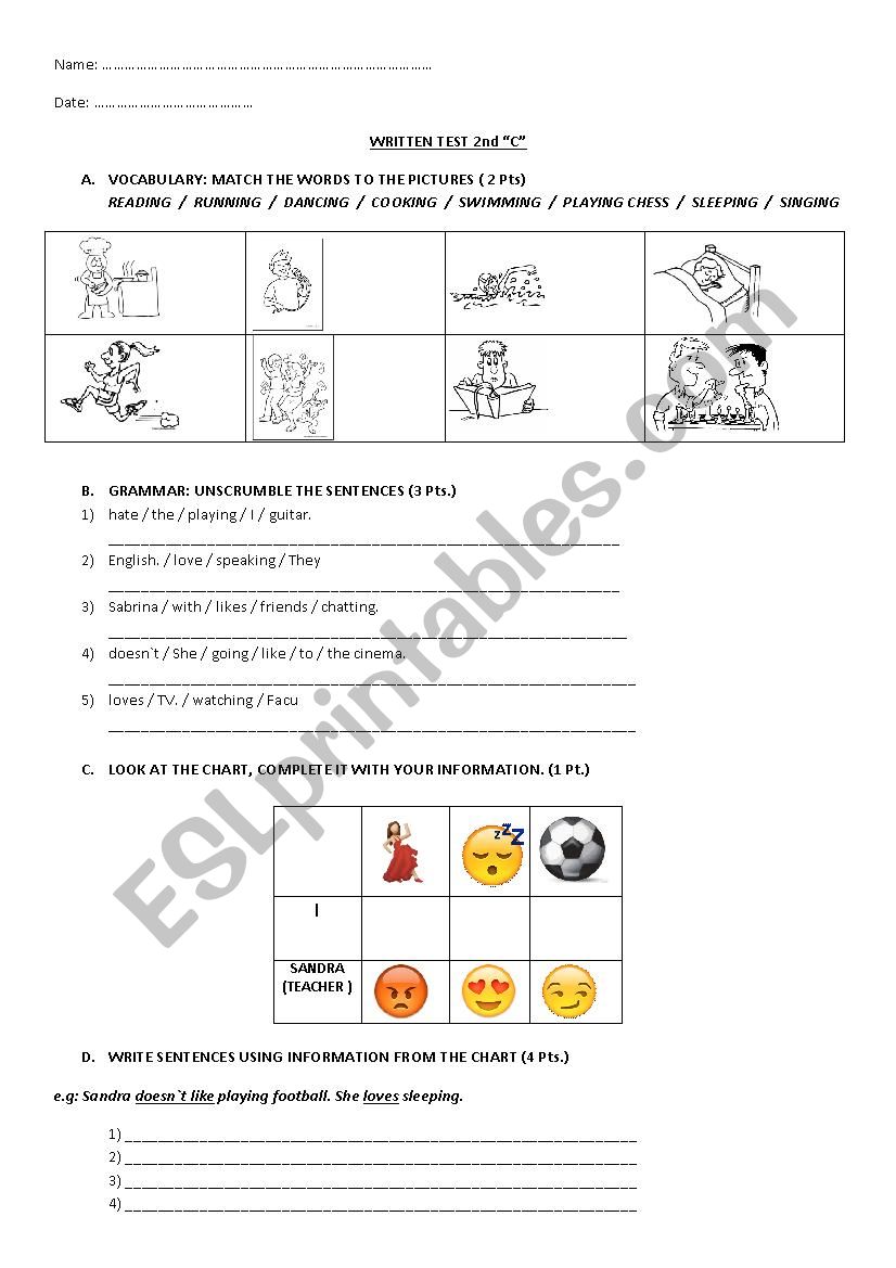 hobbies worksheet