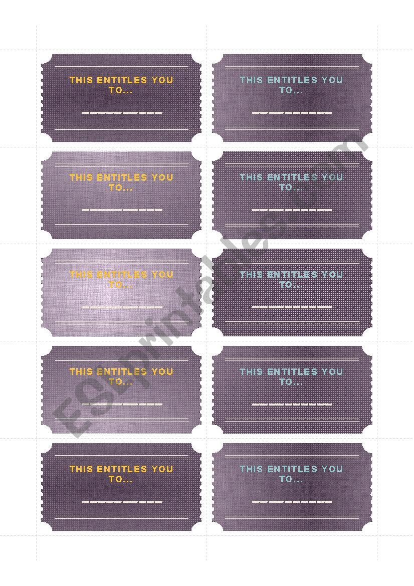 Reward coupons worksheet