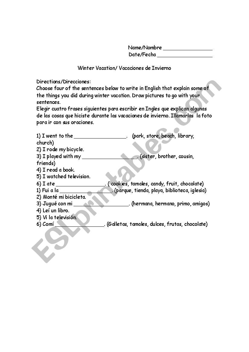 Winter Activity worksheet