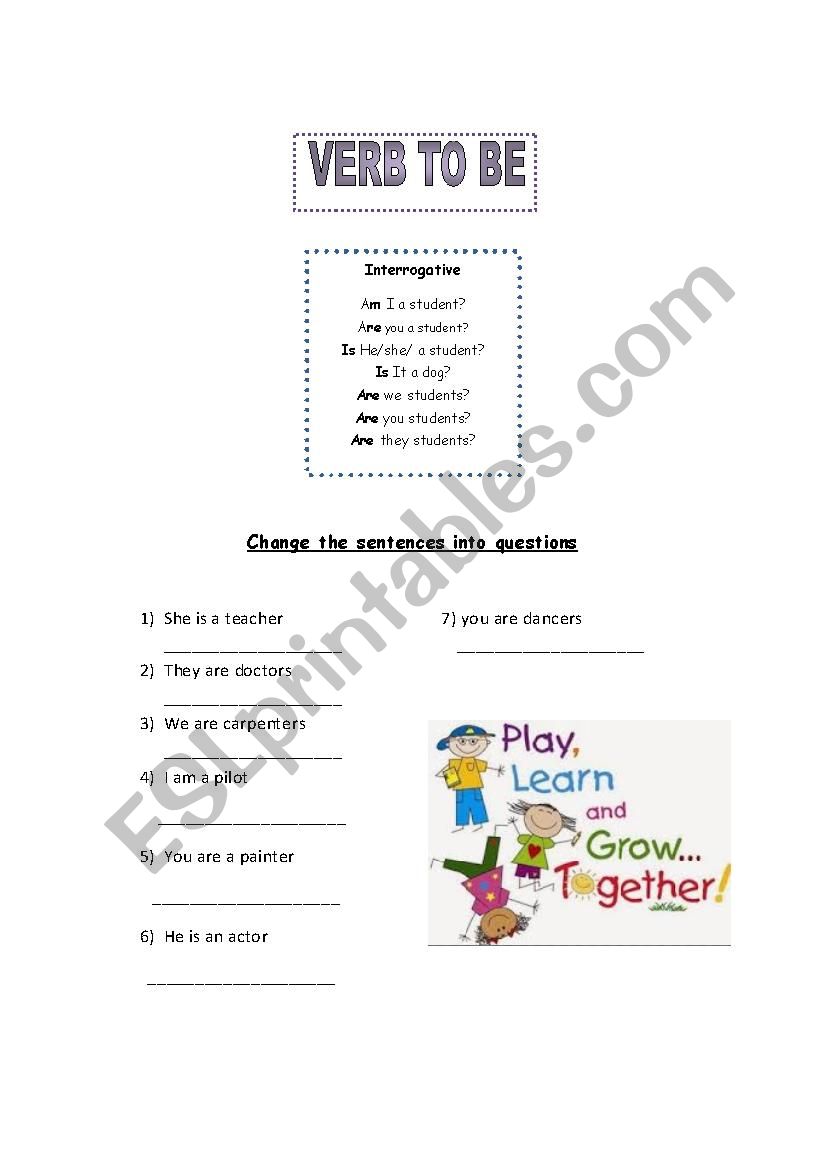 verb to be worksheet