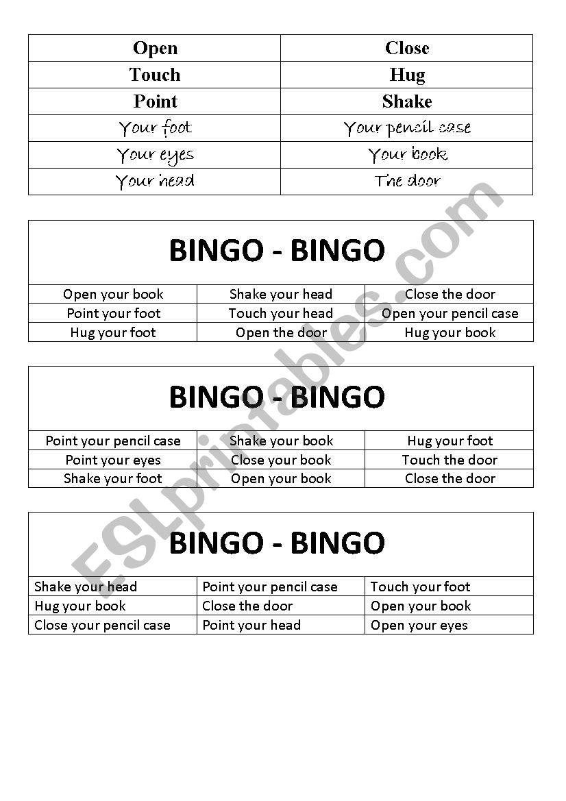 Imperative BINGO worksheet