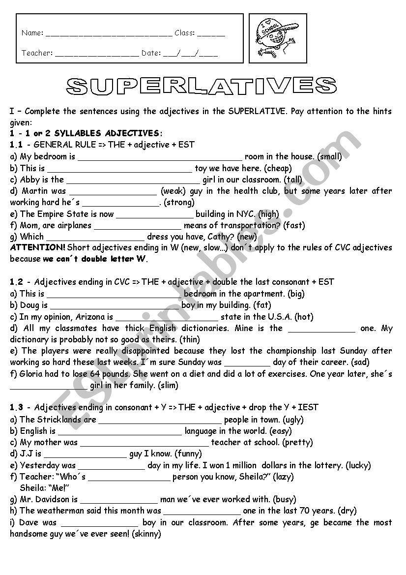 SUPERLATIVES worksheet