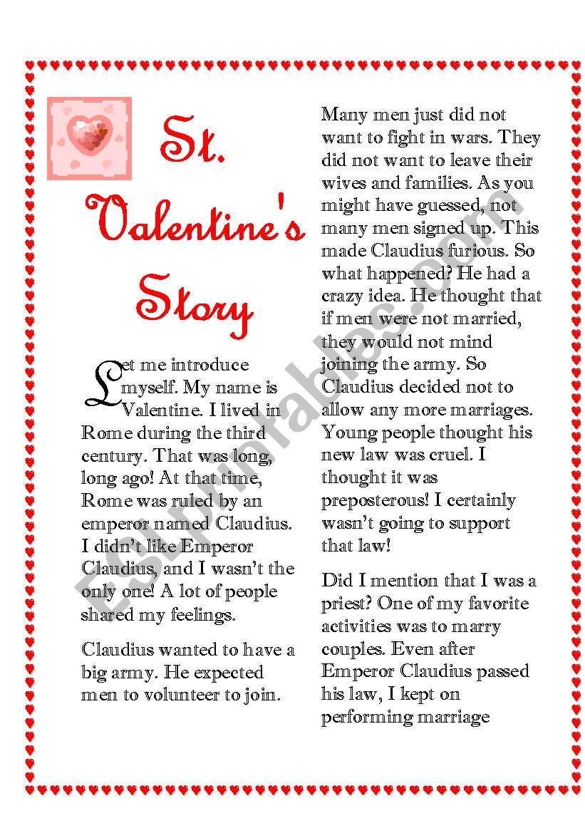 SAINT VALENTINEÂ´S STORY worksheet