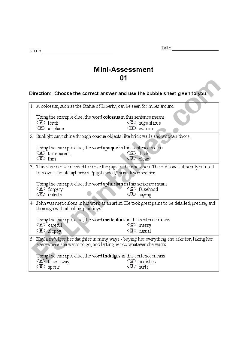 Vocabulary in Context worksheet