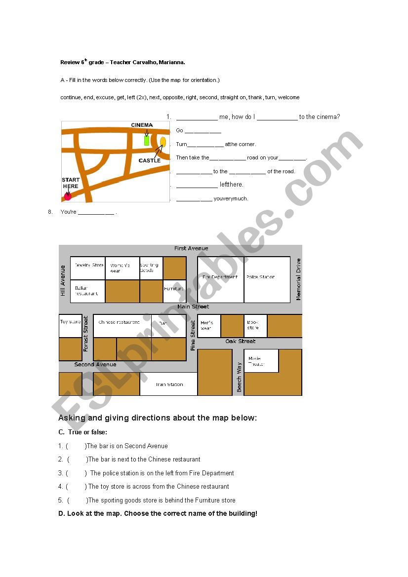 directions for sixth grade worksheet