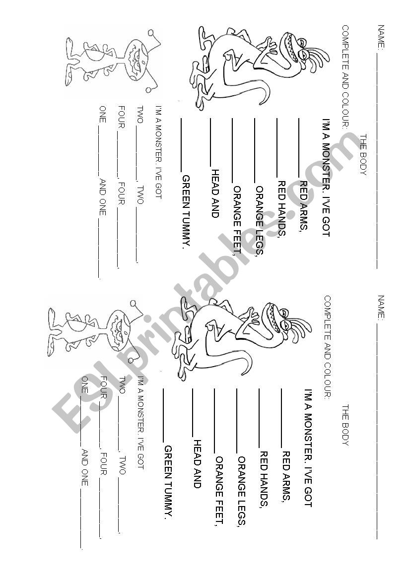 Monsters - Parts of the body worksheet