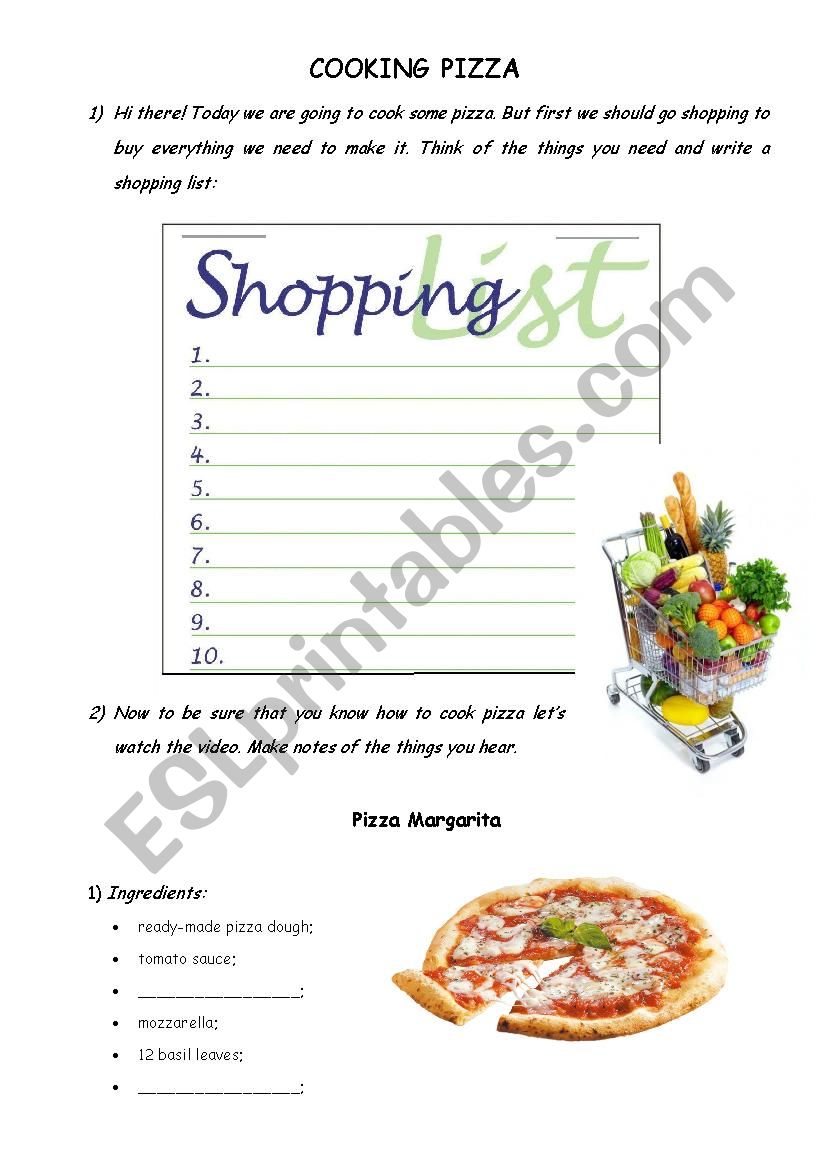 cooking pizza worksheet