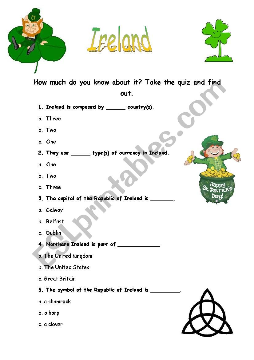 Quiz on Ireland worksheet