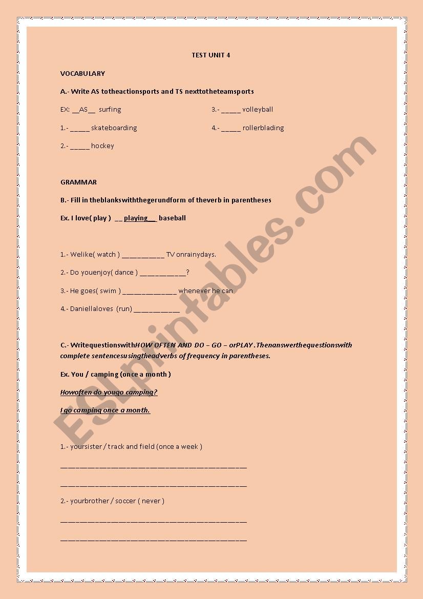 TEST  worksheet