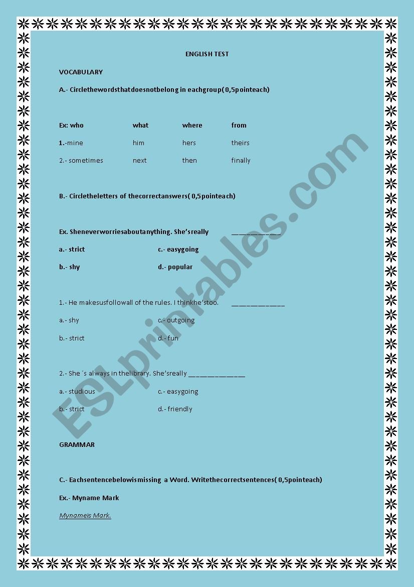 Test worksheet