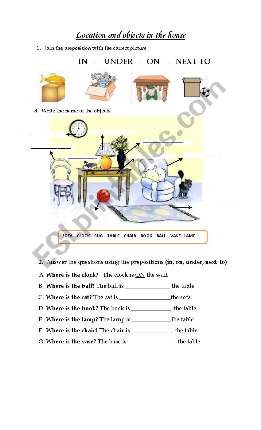 objects in the house worksheet