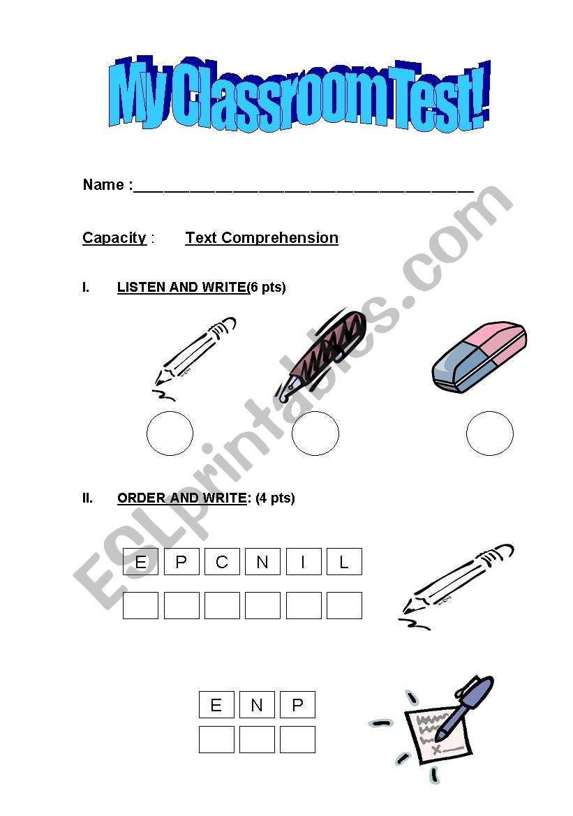 CLASSROOM TEST worksheet