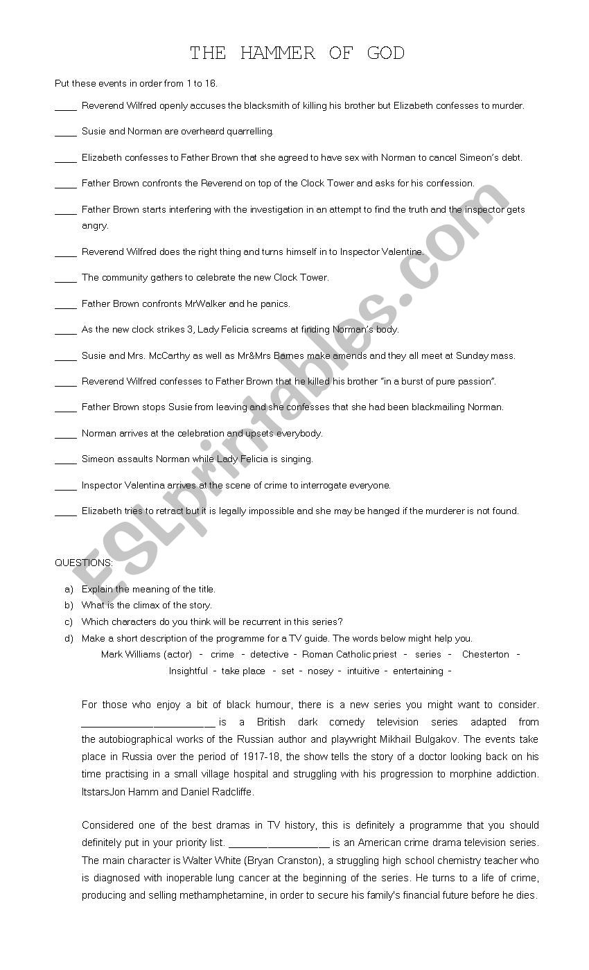 The Hammer of God worksheet