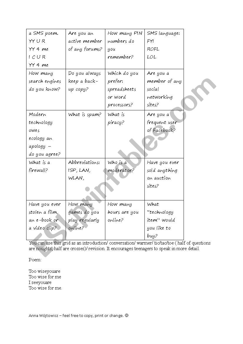 the Internet - tic,tac.toe for teenagers