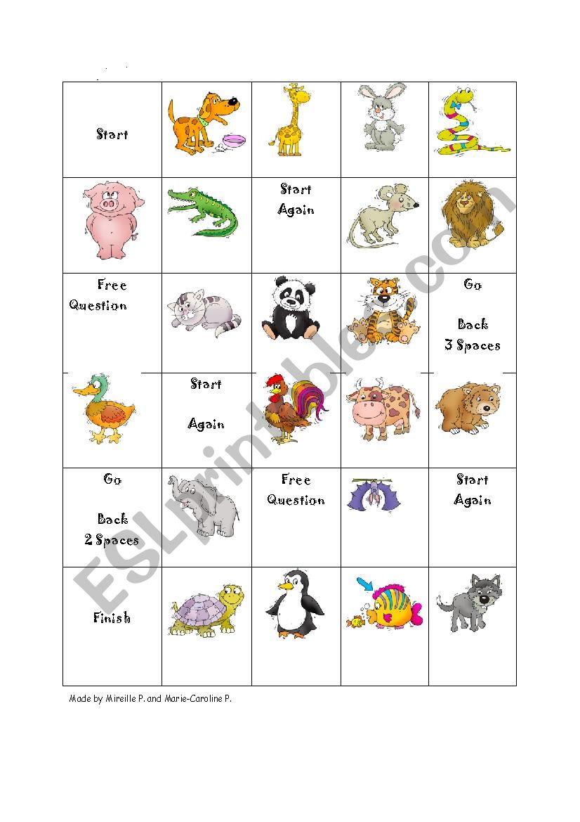 Animals BoardGame worksheet