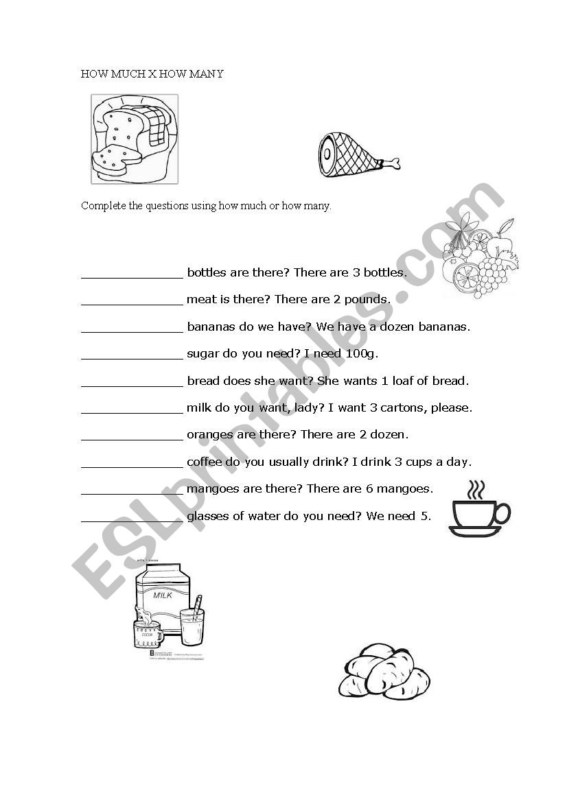 How much x How many worksheet