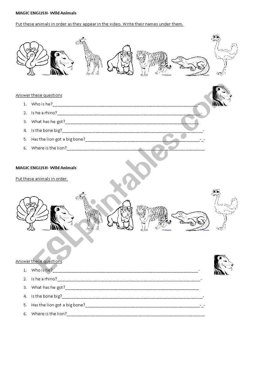 Wild animals- Magic English worksheet