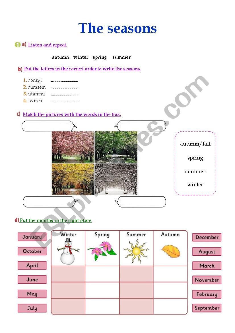 Seasons worksheet