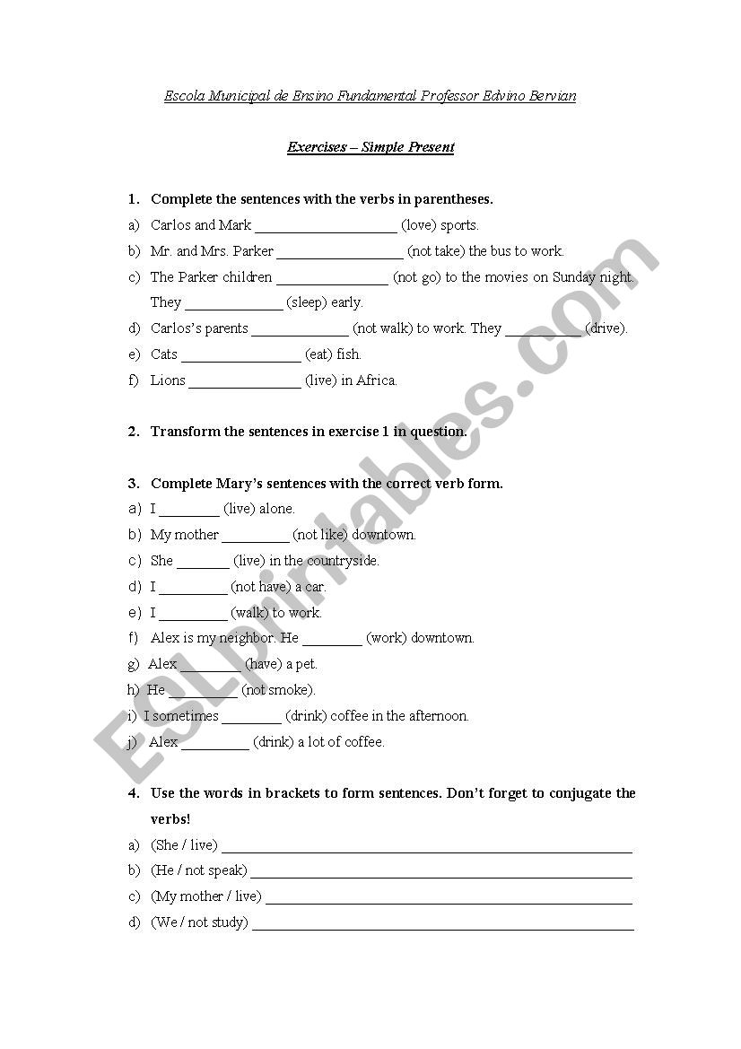 Simple Present exercises worksheet