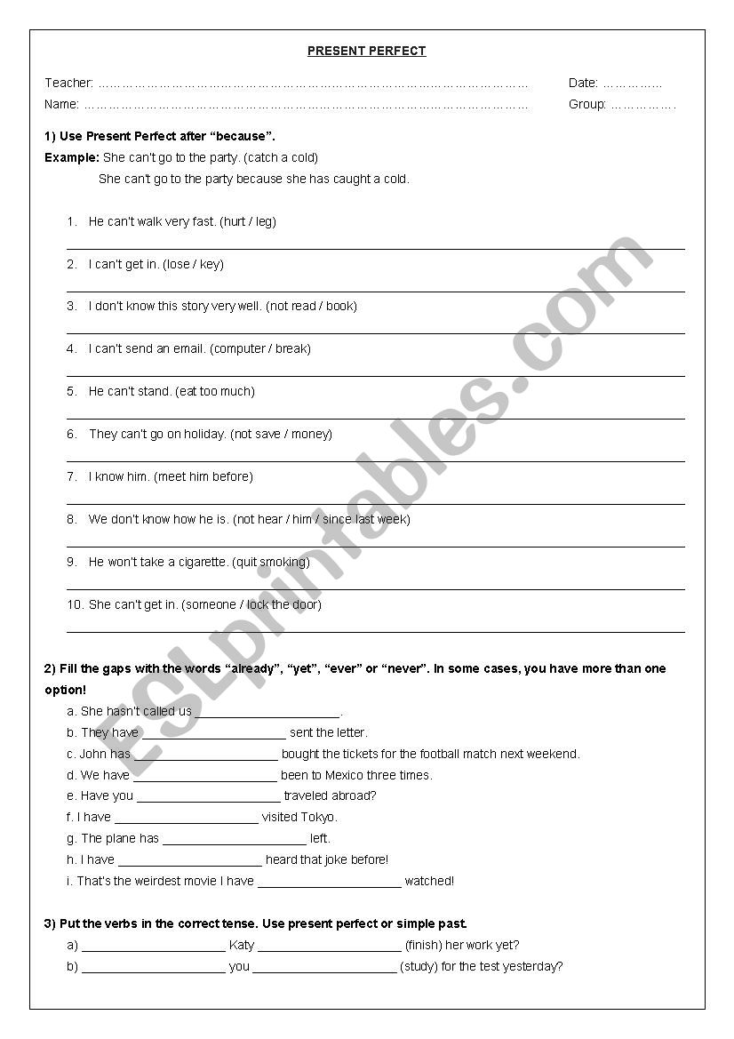 Present Perfect Test! worksheet