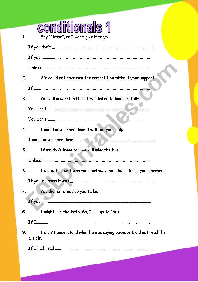 conditional transformation (5 pages) GRAMMAR WORKSHEET 4