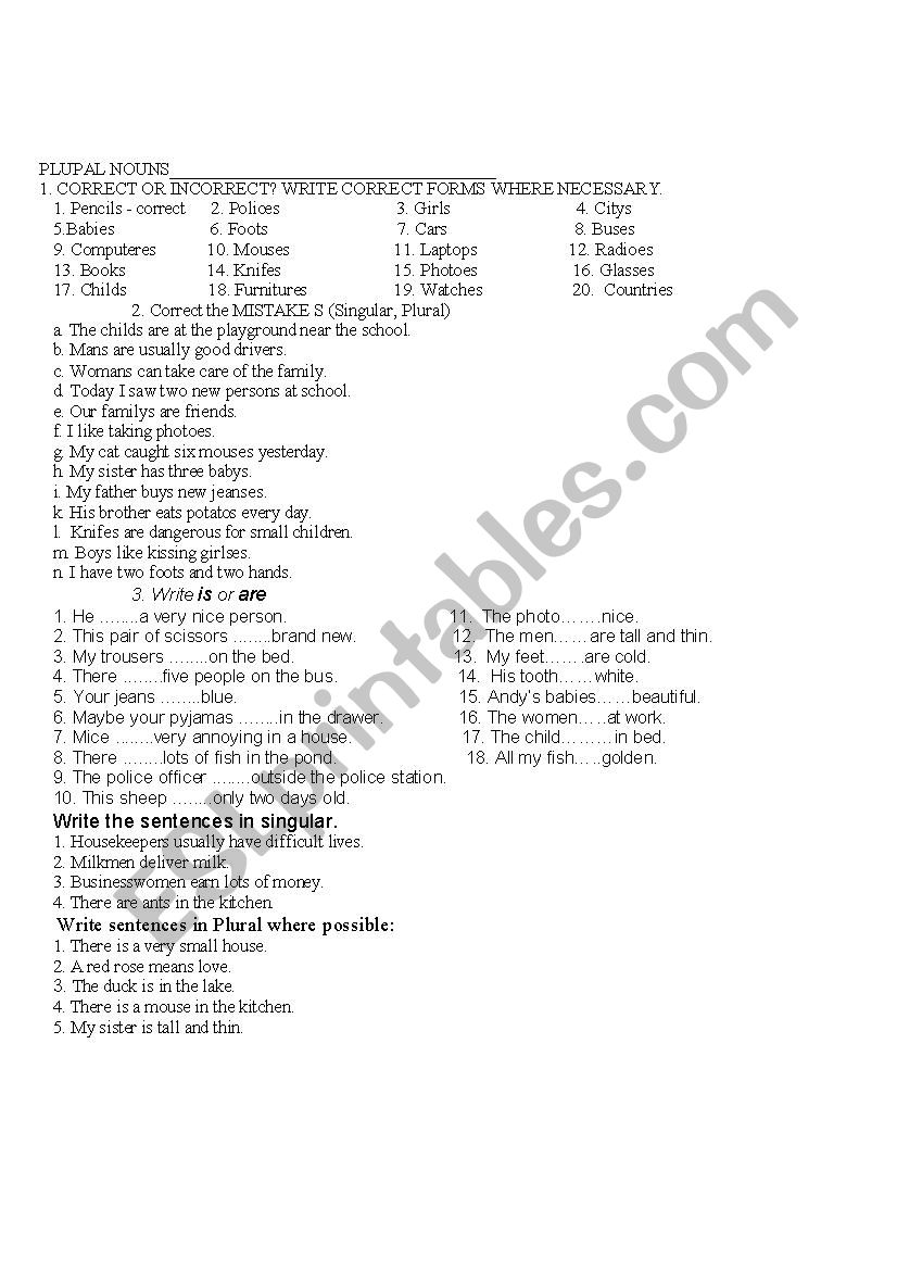 Plural Nouns worksheet
