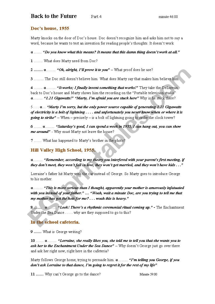 Back to the Future: Question sheet - part 4