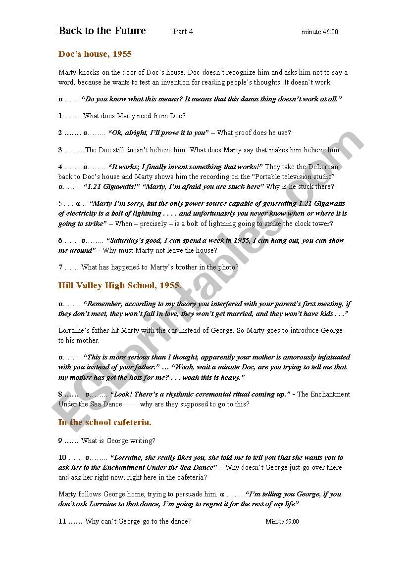 Back to the Future: Question sheet - part 4