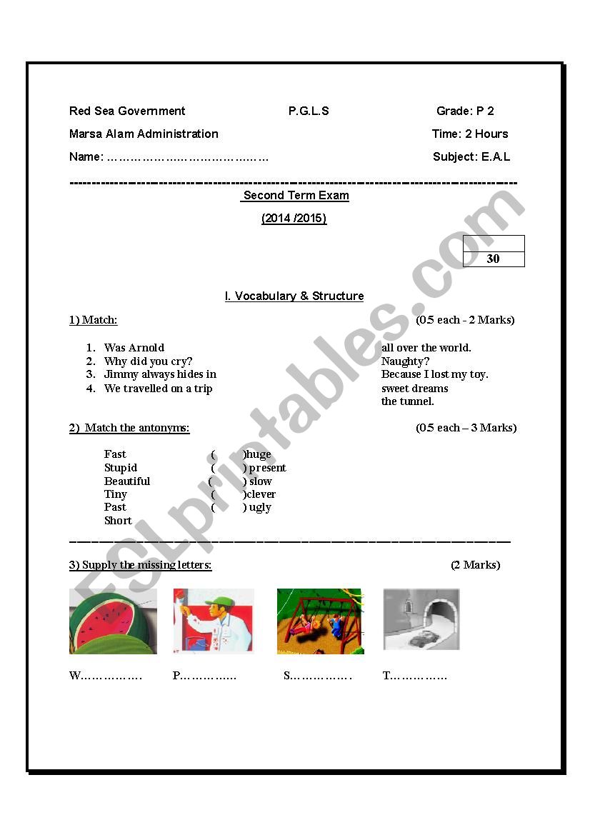Second Term Exam worksheet