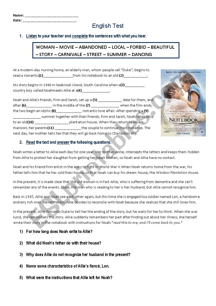 test with films worksheet