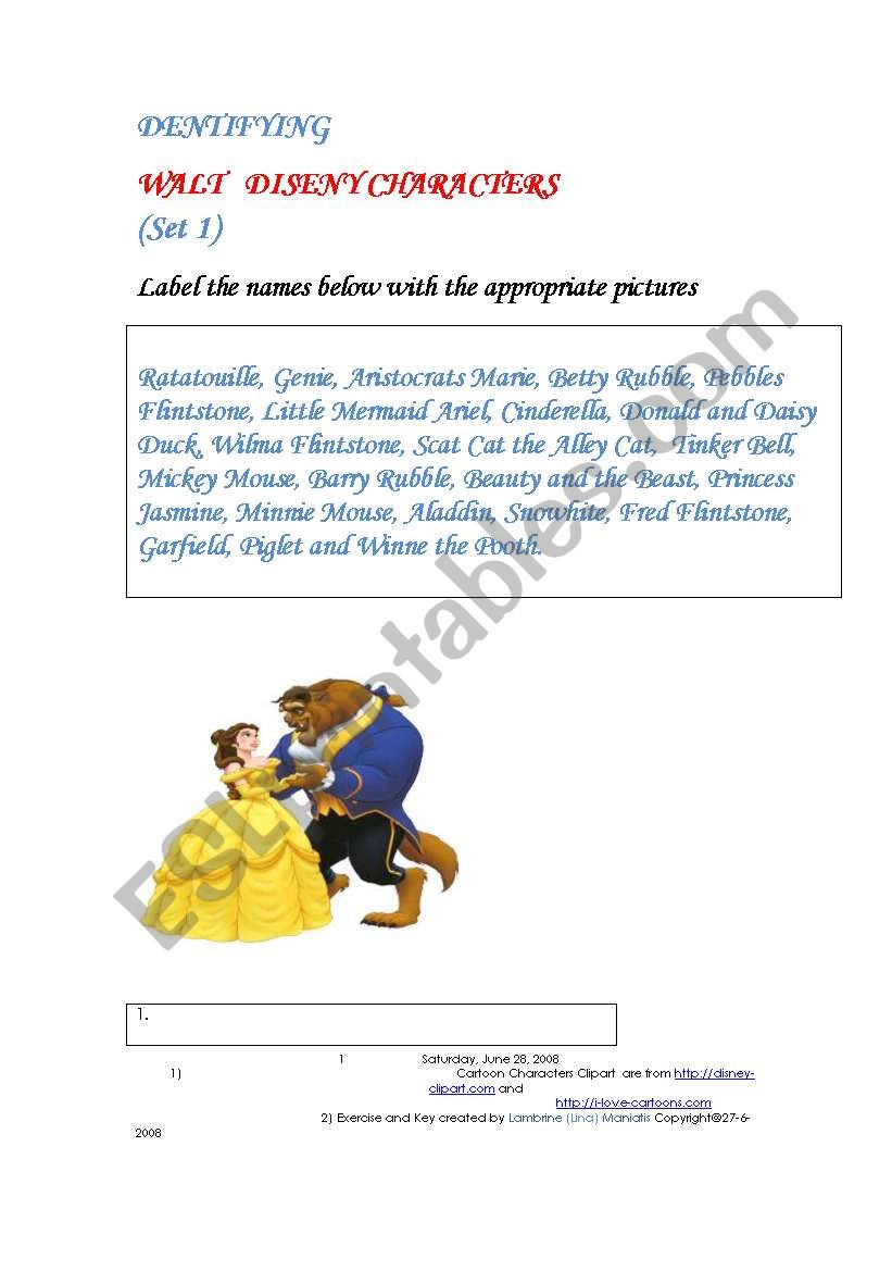 Disneyland Characters worksheet