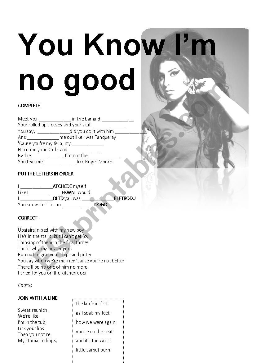 You Know Im No Good worksheet