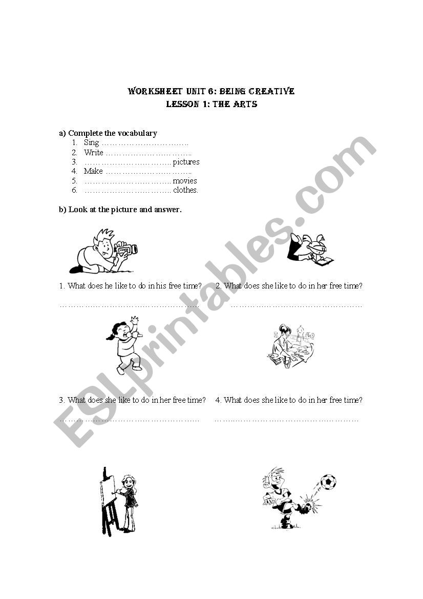 worksheet vocabulary about arts